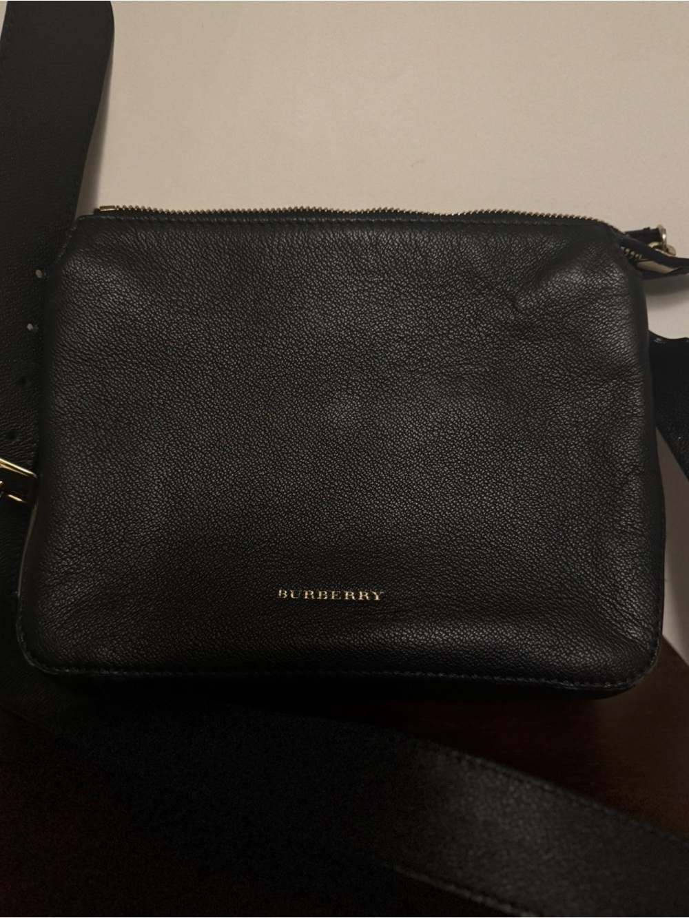 Burberry Black Leather Messenger Crossbody with Gold Logo